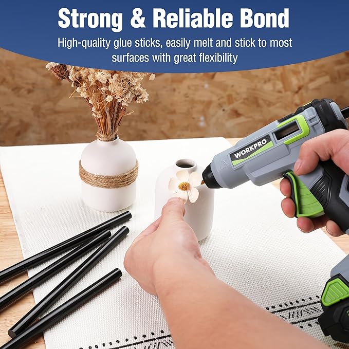 WORKPRO Hot Glue Sticks Full Size, 50-Pack, 0.43x8 Inches, Black Hot Melt Sticks for All-Temp Glue Guns, Multipurpose for DIY Craft General Repairs, Home Decorations and Gluing Projects