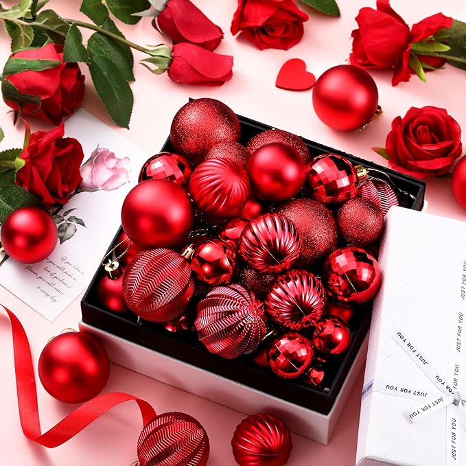 64 Pcs Red Christmas Ball Ornaments Matt Glitter Red Ornament for Christmas Tree 1.6/1.97/2.4 Inch Shatterproof Hanging Xmas Decoration for Tree Holiday Indoor