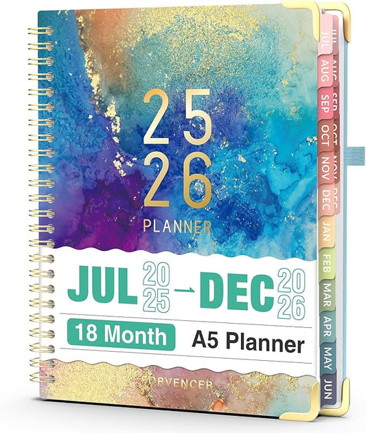 Jul 2025 - Dec 2026 Planner, Forvencer Academic Planner 2025-2026, 18 Month Daily Planner, 6" x 8", Weekly & Monthly Agenda Book, Hardcover Calendar Book, School Supplies for Student Teacher, Marble