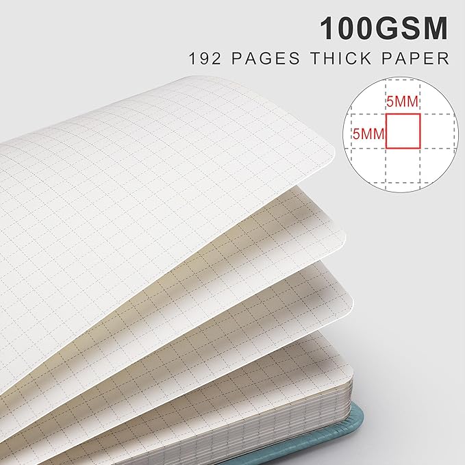 EMSHOI Graph Paper Notebook, 8.5" x 11" Hardcover Leather Journal for Women Men, 192 Pages 100 GSM Grid Paper A4 Large Journals for Writing, Graph Notebook for Work, Graphing, Engineering, GrayBlue