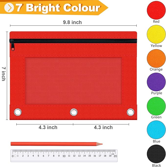 Officygnet 63 Pcs Pencil Pouch for 3 Ring Binder, Bulk Pencil Case Pouch with Clear Window, Pencil Bags with Smooth Zipper, Pencil Pouch for School Office Classroom Supplies(7 Color)