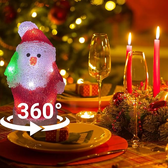 Anycosy Christmas Lighted Acrylic Santa Decoration,Rotating Battery Operated Lights for Indoor Use,Perfect for Tabletop, Windowsill, Mantel, and Bedroom