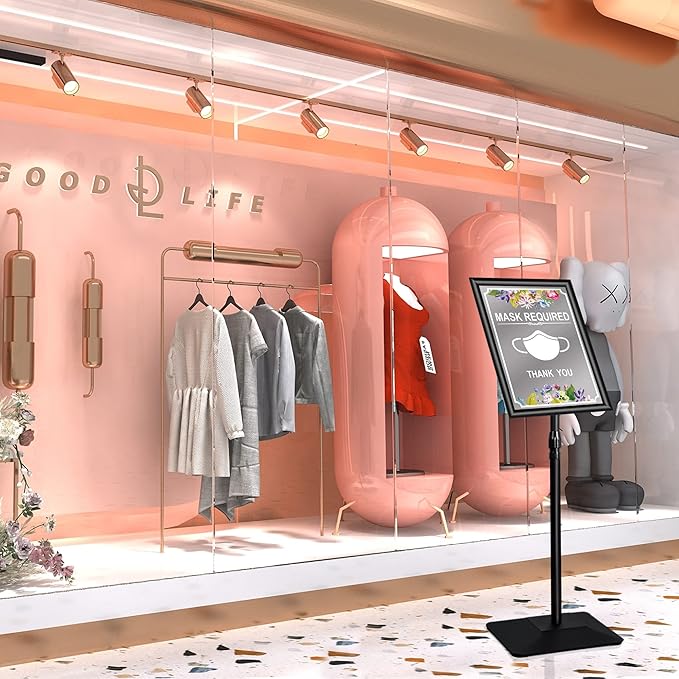 11"x17" Pedestal Poster Sign Holder Stand with Heavy Duty Solid Steel Base, Adjustable Floor Standing Sign Holder for Vertical and Horizontal View Sign Super Stable Displayed Stands, Black