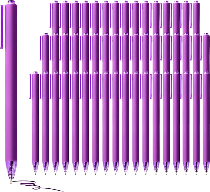 deegtran Pens Bulk, 50 Pack Smooth Purple Ink Ballpoint Pen, Wholesale Retractable Pens, No Bleed Aesthetic Click Pen Medium Point, 1.0MM