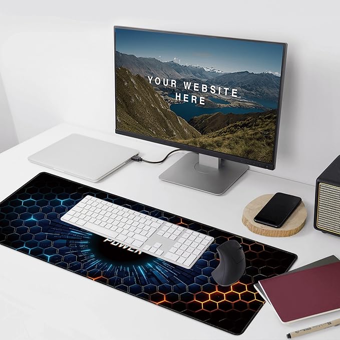 Hexagon Honeycomb Large Mouse Pad, Gaming Desk Mat, XXL Extended Keyboard Desk Pad, 35.4"x15.7" Non-Slip Rubber Base Big Mousepad with Stitched Edges for Home and Office