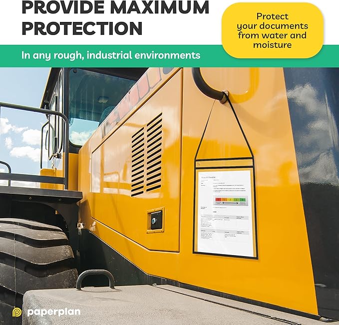 Hanging Job Ticket Holders 9x12 - (30 Pack), 8.5 x 11 Letter Size, Dry Erase Pockets, Clear & Black Plastic Sleeves - Reusable, Water-Resistant