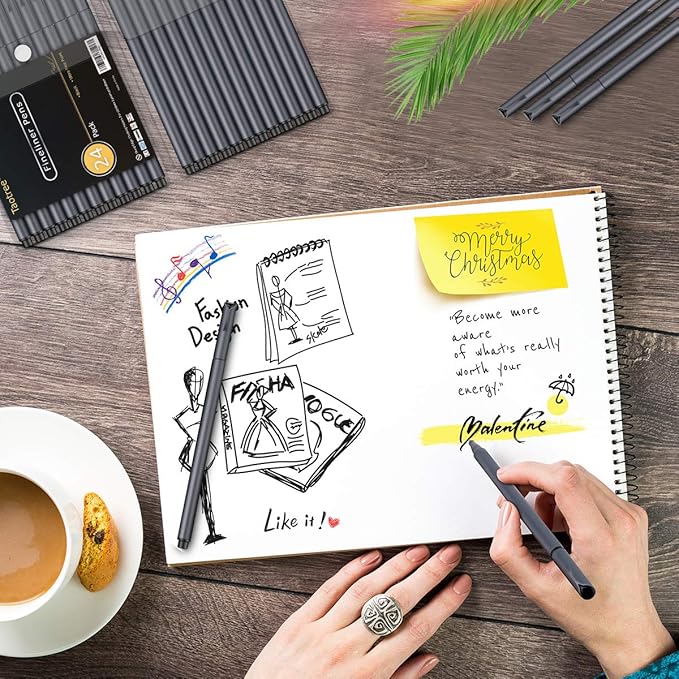 Taotree Journal Planner Pens, 24 Black Fine Point Pens, Ideal for Art, Crafts, Scrapbooks, School, Office, and More