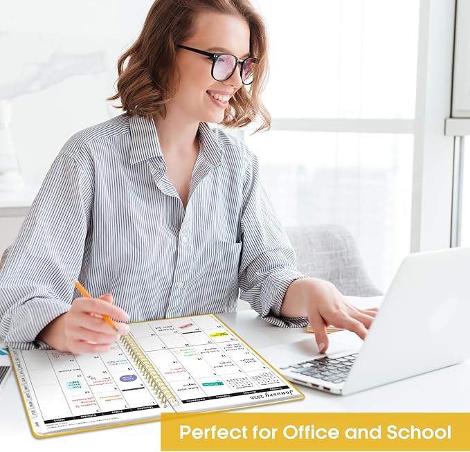 2026 Planner, Weekly and Monthly Calendar Planner, January 2026 - December 2026, Hardcover 2026 Calendar Planner Book with Tabs For Women & Men, Inner Pocket, Spiral Bound, Perfect for Office Home School Supplies - A4 (8.5" x 11"), Yellow