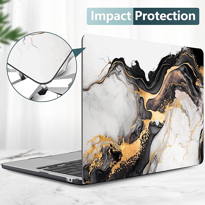 DONGKE Compatible with M4 MacBook Air 15 inch Case 2025 2024 2023 A3241 A3114 A2941 M3 M2 Liquid Retina Display Touch ID, Plastic Hard Case & Keyboard Skin & Screen Protector - Golden Marble