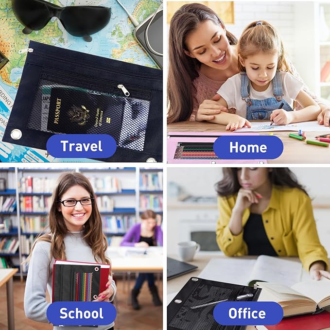 Pencil Pouch for 3 Ring Binder - 3 Hole Zipper Pen Case Bag Holder Bulk Accessories Clear Window Aesthetic Organizer Pockets (Red, 1)