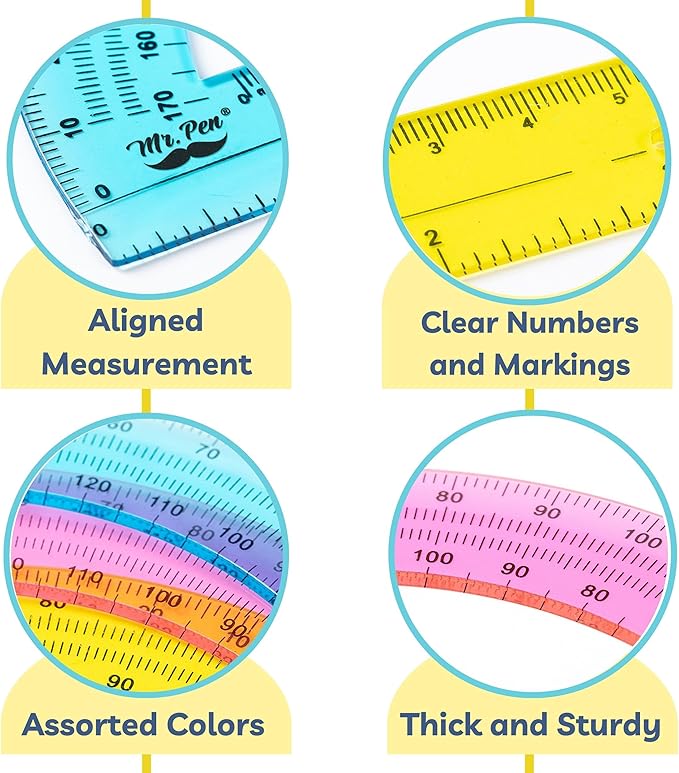 Mr. Pen- Plastic Protractors, 3 Pack, 6 Inch, 180 Degrees, Colorful Protractor for Geometry