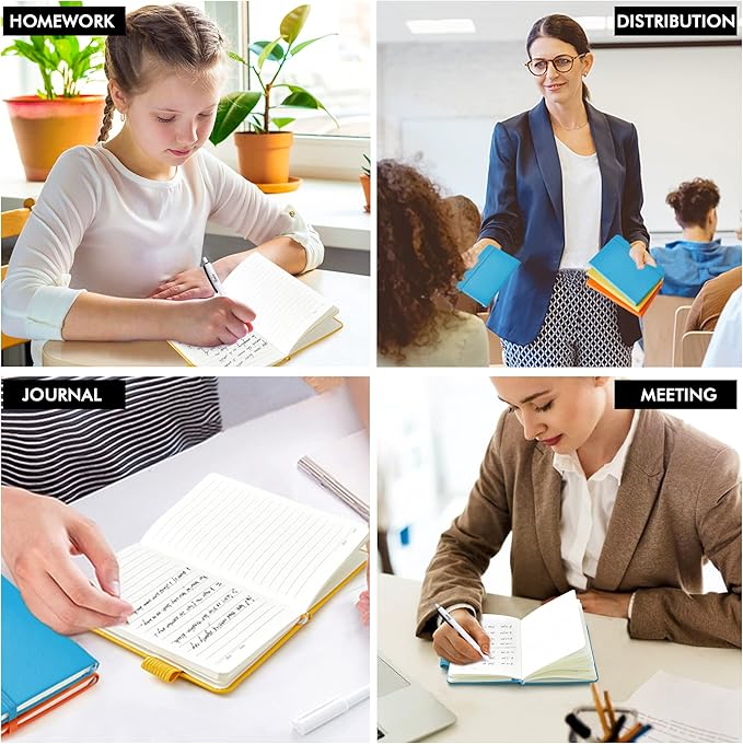 feela Pocket Mini Notebooks Bulk, Small Cute Memo Notepads Hardcover College Ruled Lined Journals with Pen Holder for School Business Work, with 6 Black Pens, 3.5”x 5.5”, 6 Pack, A6, Solid Colors