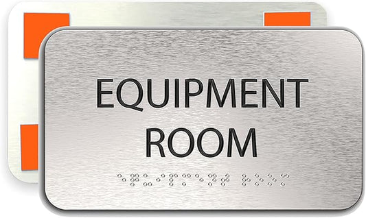 ADASigns Equipment Room Sign 7" W x 4" H - Durable Brushed Aluminum with Grade 2 Braille - Easy Installation with Strong Double Sided Tape - ADA Compliant Office Door Signs for Businesses & Offices