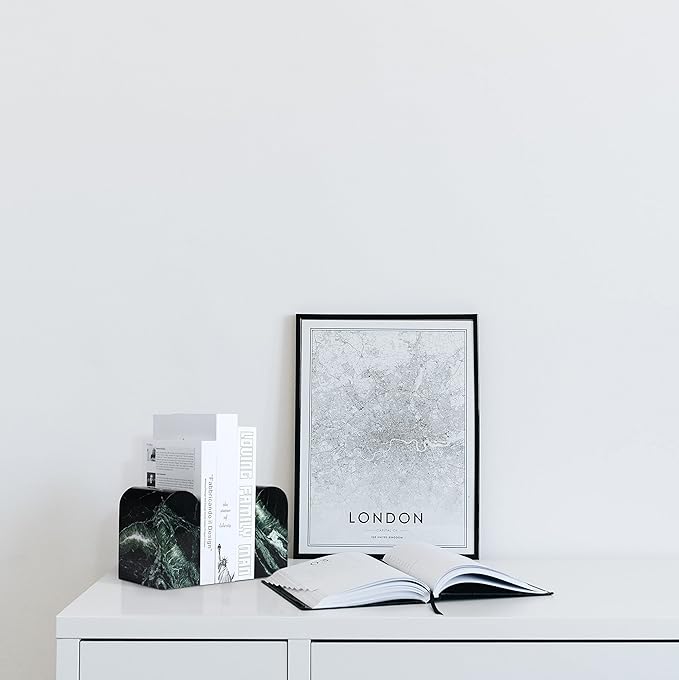 Koville Italian Natural Marble Bookends for Shelves, 13LBS Ultra Non-Slip Book Ends, Heavy Duty Marble Book Holders Organizer, Bookshelf Apartment Decor for Movies/CDs/Video Games(Verde Remeggiato)