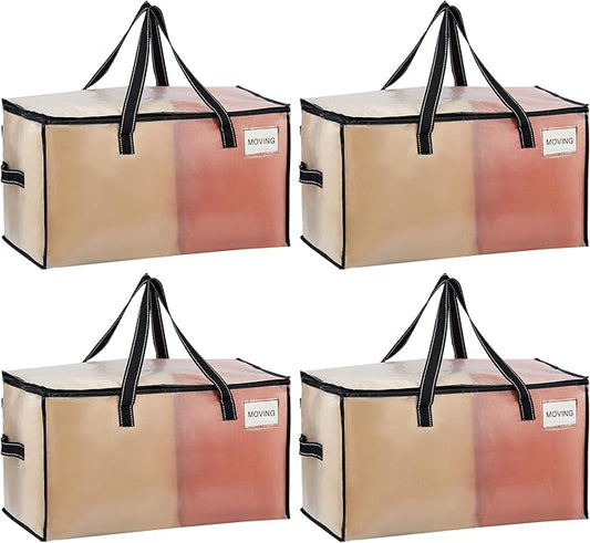 VENO 4 Pack Moving Bags, Comforter and Blanket Storage Bags for Closet, Moving Boxes, Boxes with Lids Alternative, College Dorm Packing Supplies, Foldable Heavy-Duty Tote with Window (Clear, 4 Pack)