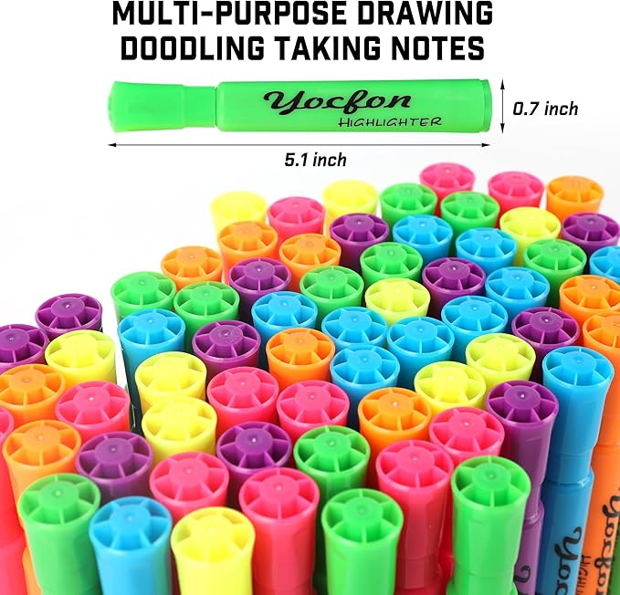 Highlighters 90 Pack, Chisel Tip, Tank Style Highlighters Assorted Fluorescent Colors, 6 Bright Colors Highlighter Markers for Coloring, Highlighting as School Supplies