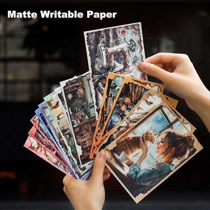 Weekend Diary Scrapbook Paper, 180PCS Vintage Hand-Tearable Sheets with Aged Edges, Coffee, Sewing, Reading & Art-Inspired Themes for Journaling and Collage