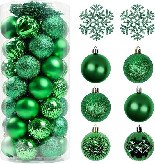 Christmas Tree Decorations Ornament Set, 60ct 2.36 Inches Green Shatterproof Christmas Ball Ornaments, Hanging Ball for Xmas Holiday Wedding Party Decor