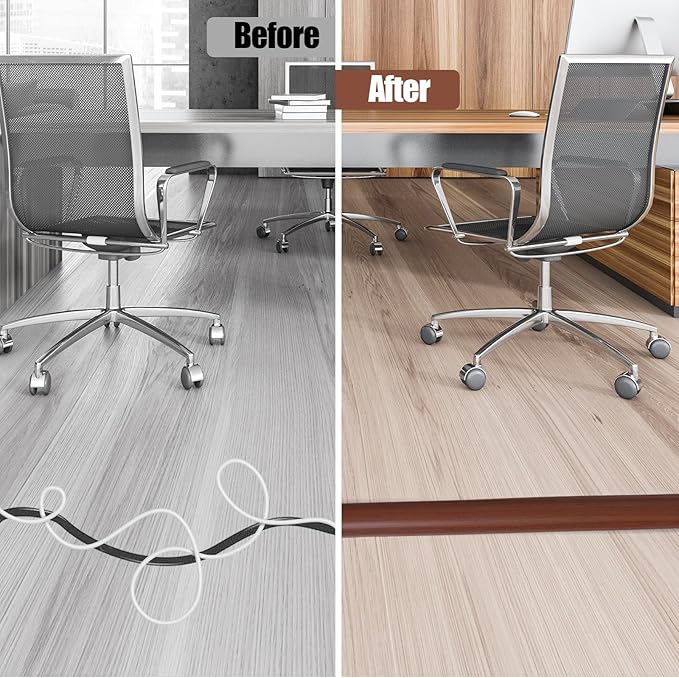 Floor Cord Cover Cavity 0.8"x0.37" Self Adhesive Cord Hider, 3.3FT Low Profile Cable Management, Extension Strip Protector for Wires, Prevent Cable Trips for Offices, Gyms, Exhibitions (Red Teak)