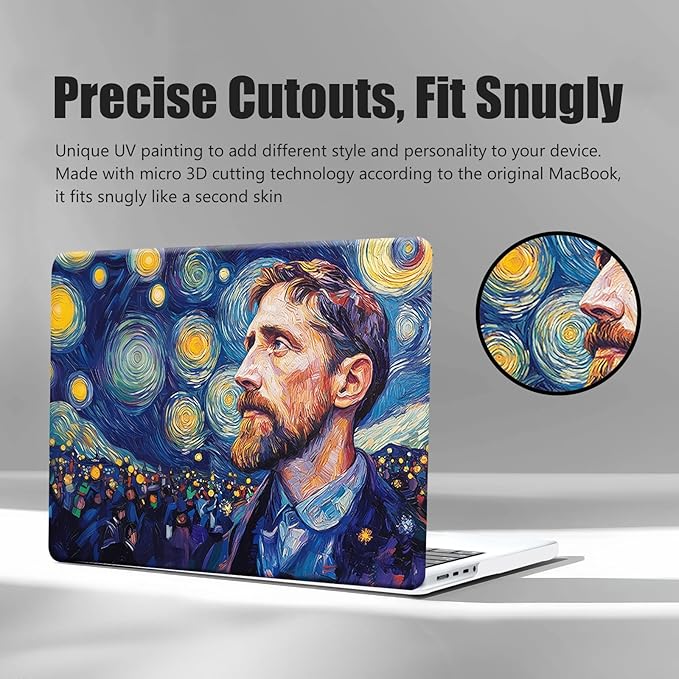 DTangLsm Compatible for MacBook Air 13 inch Case 2025 2024 2023 2022 M4 M3 M2 A3240 A3113 A2681, Smooth Plastic Hard Shell Protective Cover for MacBook Air 13.6 Laptop Case + Keyboard Cover, Van Gogh