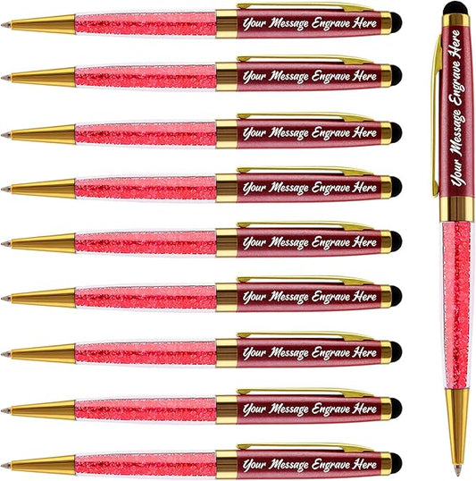 Ancolo Personalized Ballpoint Pens Beautiful Crystal-Custom Advertising Massage - Engraved Team Name, Phone Number, Slogan Perfect for Bank, Office, Hotel Lobbies - 10 Pens/Box