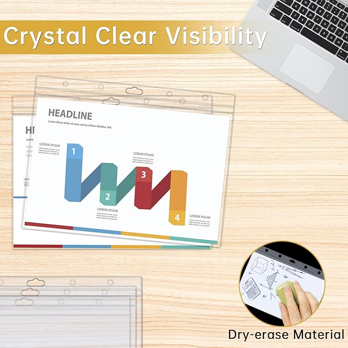 12PCS Hard Sheet Protectors 8.5 x 11 Waterproof Resealable Zip Page Protectors Clear Hard Plastic Sleeves for Photos Birth Certificate, Heavy Duty Document Holder Wall Sign Holder, Horizontal