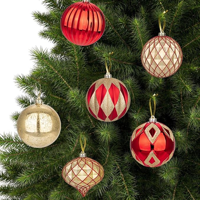 Hollyone 4 Inch Red and Gold Christmas Ornaments 12Pcs Christmas Tree Ornaments Balls Colored Shatterproof Christmas Ornaments for Xmas Tree Decor Holiday Party Wreath Home Decor (Red & Gold, 100mm)