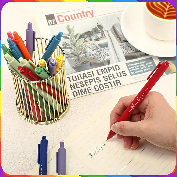 30pcs Thank You Pens Bulk Cute Multicolor Ballpoint Pen for Men Women Server Accessories Employee Holiday Appreciation Gifts for Teacher Office Back to School Party Favor (Rainbow)