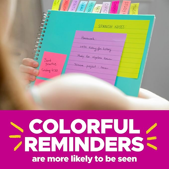 Post-it Super Sticky Notes, 24 Sticky Note Pads, 3 x 3 in., School Supplies, Office Products, Sticky Notes for Vertical Surfaces, Monitors, Walls and Windows, Supernova Neons Collection