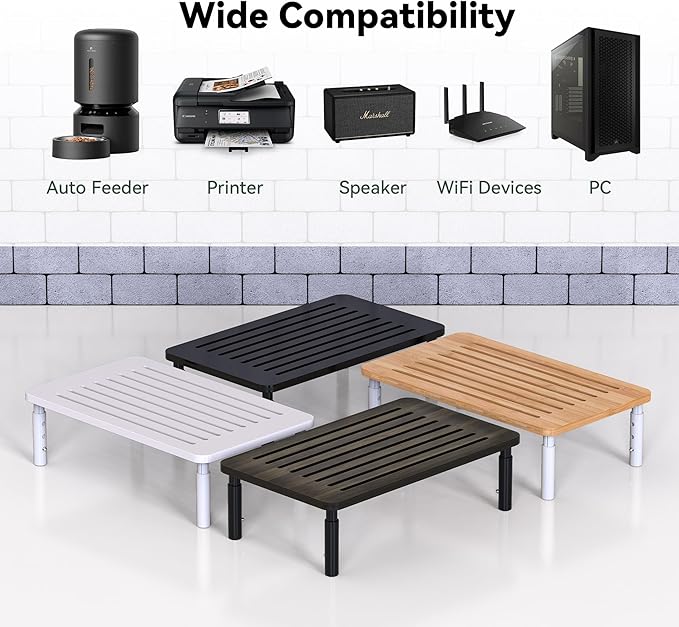 Bamboo Monitor Stand Riser, 4 Adjustable Height, 15.55x9.25 Laptop Stand with Airflow Vents, Desk Organizer for Computer, PC, Printer (Wenge)