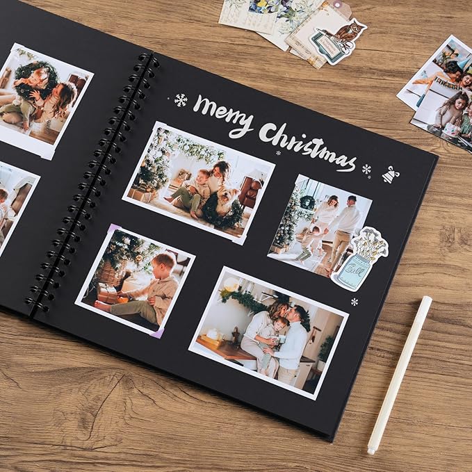 potricher 12 x 12 Inch DIY Scrapbook Album 40 Pages Hardcover Kraft Paper Scrap Book Photo Albums Memory Book for Wedding and Anniversary Family (Black, 12 Inch)