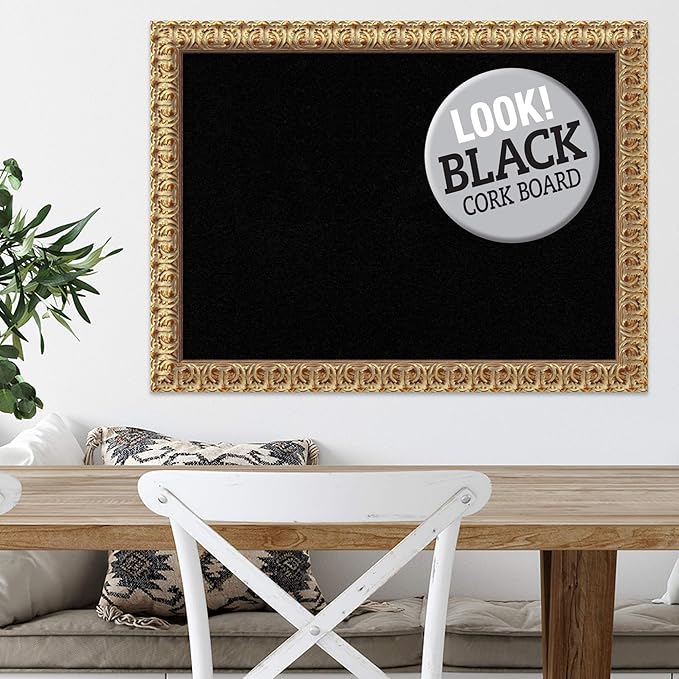 Amanti Art Black Cork Board for Wall, 23x31 Vision Board with Gold Wood Frame, Medium Corkboard Office Decor for Home Organization, Traditional Corkboard Pinboard to display items for home