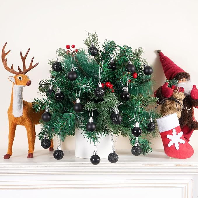 30ct Christmas Ball Ornaments, 1.18" Shatterproof Tree Decorations, Perfect Hanging Ball for Indoor/Outdoor Holiday Party Decor (Black)