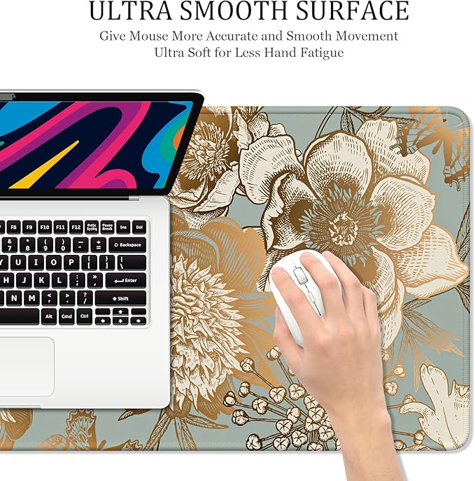 Desk Mat, 32" x 16" XXL Extended Large Gaming Mouse Pad, Desktop Decor Desk Pad, Cute Men Women Office Supplies and Accessories, XL Mouse Mat for Laptop & Keyboard, Retro Flower and Bird