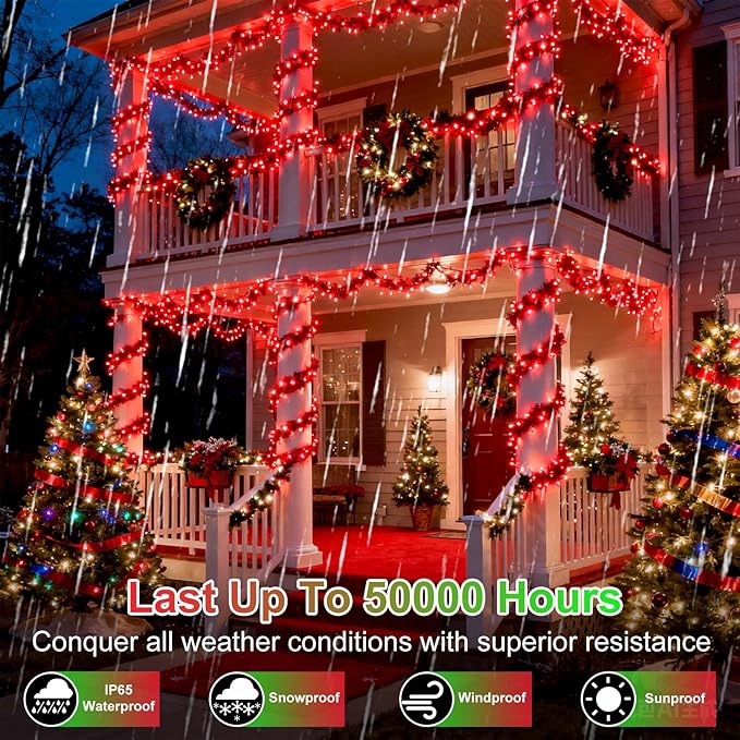 1500 LED 470FT Christmas String Lights Outdoor, 12 Pro Modes and Timer Memory & Brightness, Plug in Waterproof Clear Wire Twinkle Light for for Xmas Yard Tree Wedding Party Decor (Red)