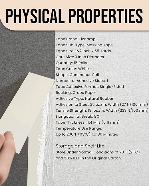 Lichamp Masking Tape, White Painter Tape 1 inch and 2 inch Wide, 10+5 Pack White Tapes Bulk, Total 825 Yards