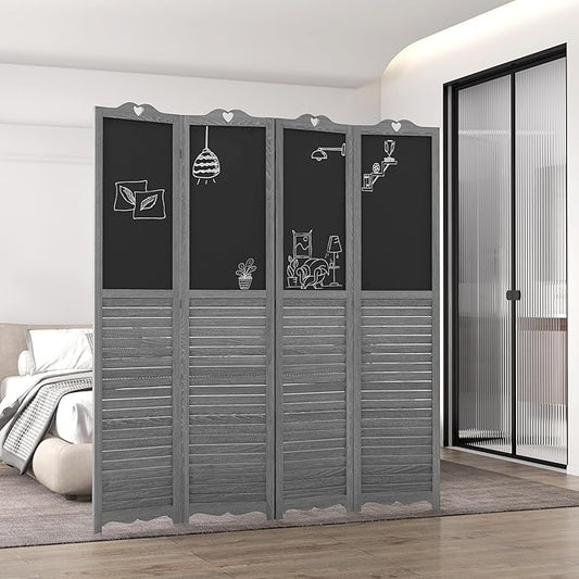 NicBex Room Divider 4 Panel Room Dividers with Black Boards Partition Room Dividers and Folding Privacy Screens 5.5 FT Wall Divider for Home, Office, Room Separation,63.75"W x 0.75"D x 67.75"H,Gray