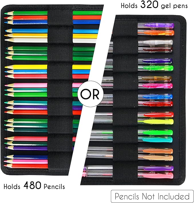 YOUSHARES Big Capacity Colored Pencil Case - 480 Slots large Pen Case Organizer with Multilayer Holder for Prismacolor Colored Pencils & Gel Pen (Black)