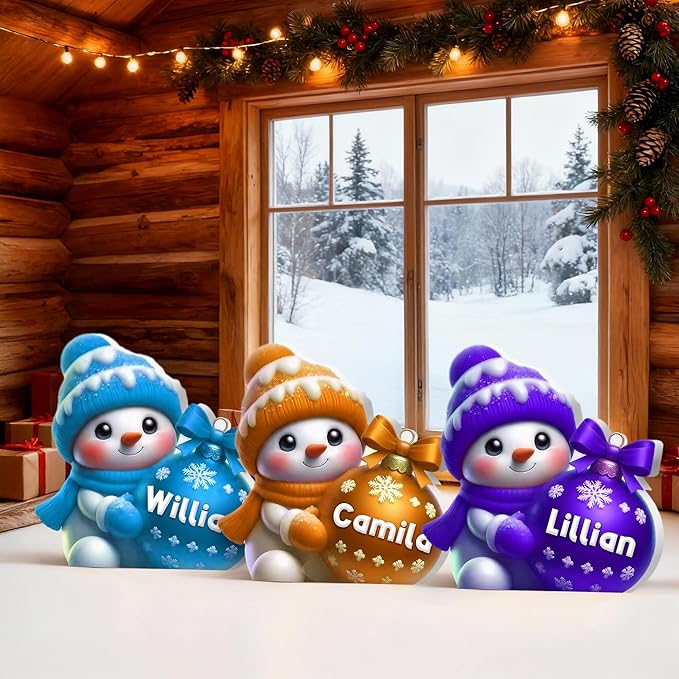 CALLIE Personalized Christmas Ball Decoration with Name, Multicolor Cute Snowman Home Decor Winter Desk Table Decor, Christmas for Family Friend