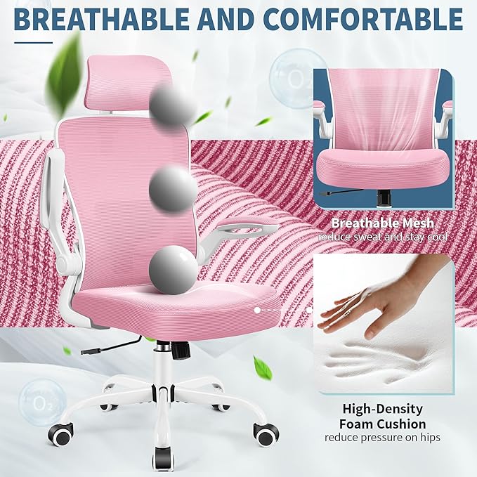 FelixKing Ergonomic Office Chair, Headrest Desk Chair Office Chair with Adjustable Lumbar Support, Home Office Swivel Task Chair with High Back and Armrest, Adjustable Height Gaming Chair(Pink)