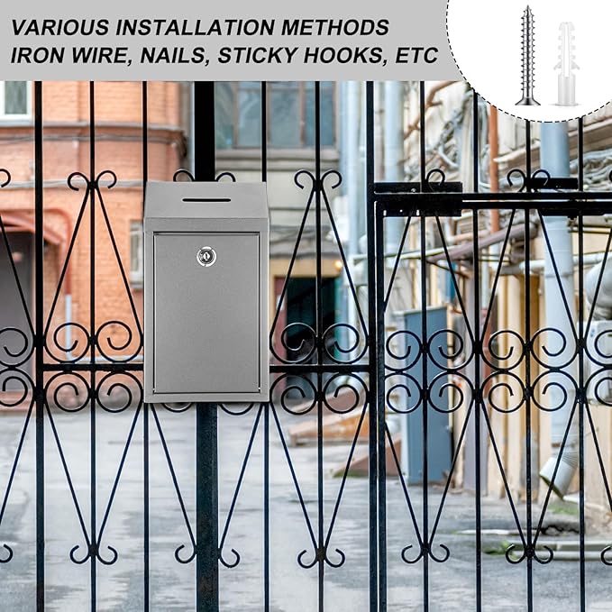 Metal Donation Cash Box Collection Safe Suggestion Box with Lock Wall Mounted Mailbox Delivery Ballot Container for Home Office Outdoor Door