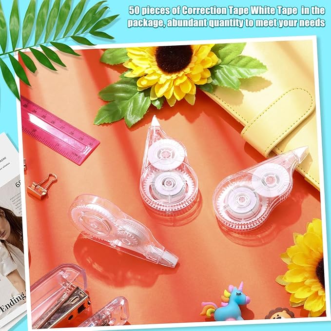 Nezyo 50 Count Clear Correction Tape Transparent Correction Roller Universal Correct Dispenser Supplies for School Office Teachers Students Corrector(White)