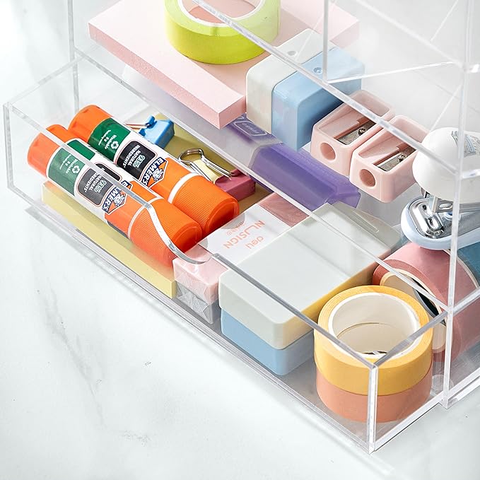 HBlife Acrylic Multi-Functional Pencil Organizer with Drawer, Large Clear Pen Holder for Desk, Desk Organizers and Accessories for Office Art Supplies, School and Home
