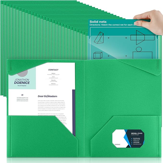 Henoyso 150 Pcs Plastic Folders with Clear Front Pockets Bulk Heavy Duty File Folders with 2 Pockets and Card Slot for Student Teacher Back to School Supplies Office Presentation (Green)