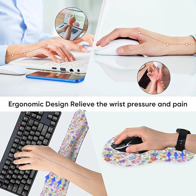 Keyboard Wrist Rest Pad and Mouse Wrist Rest Support Gaming Mouse Pad Ergonomic Gel Memory Foam Set for Computer, Laptop, Office, Pain Relief, Comfortably Typing (KM-38)