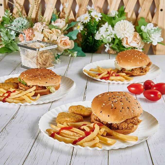 JOLLY PARTY 8.5 inch Paper Plates Uncoated,600 Count Everyday Disposable Plates, Light Weight Paper Plates White, Round Dinner Plates, Large Plate Lunch, for Home and Office