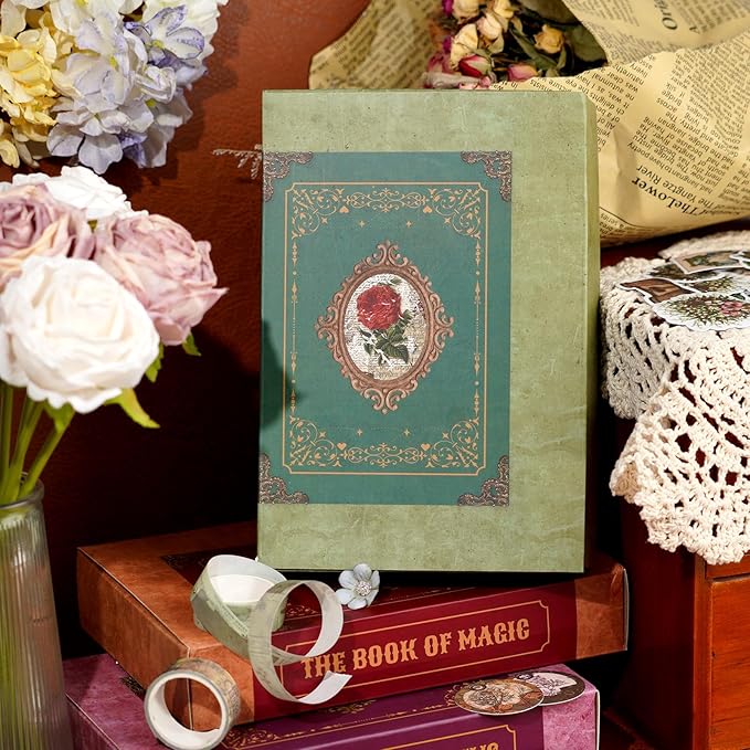 Funto Scrapbooking Kit (185 PCS), Medieval Chapter- Green Forest, Perfect for Bullet Scrapbooking Materials, Planner DIY Craft Collage