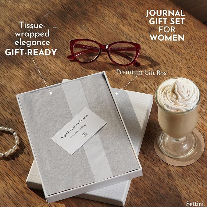 SETTINI® Lined Journal - Flower Journal for Writing Gift Set - Hardcover Vegan Leather, Unique Pen Holder, 192 Pages, 6" x 8.5" - Includes Pen and Gift Box - Birthday Gift