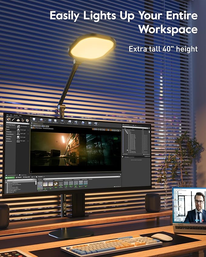 Led Desk Lamps for Home Office with Base, Tall Desk Lamp with 50 Light Modes & Memory and Timer Func Computer Light, Flexible Adjustable Table Lamps for Video Conference, Architect or Study( Black)