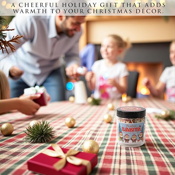 Positive Santa Jar – 60 Funny Emotional Support Santa Jar- Christmas Gifts for Teens, Women, Men, Coworkers, Teachers, Sisters, Friends – Christmas Stocking Stuffer for Teen Girls, Boys, Women